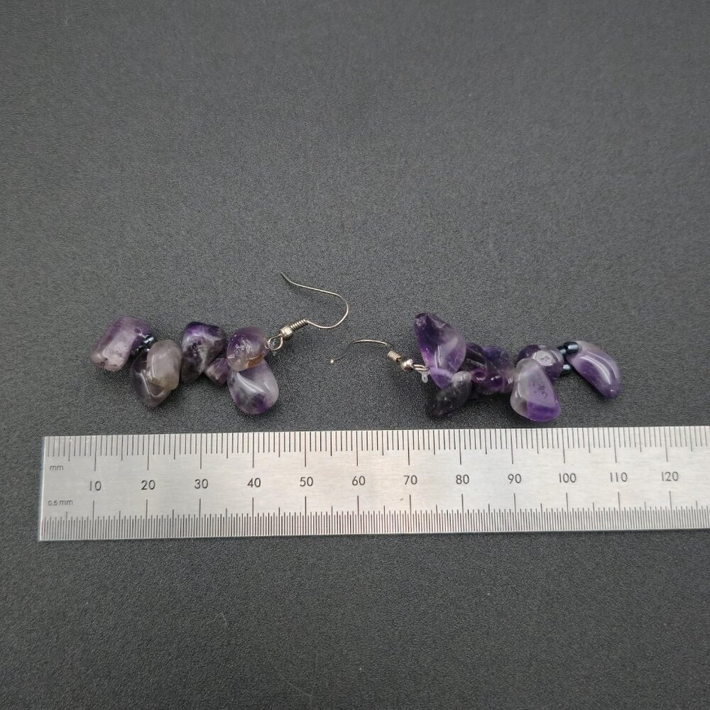 Silver Plated Amethyst Stone Chain Handmade Earrings A7006 - Picture 4 of 5